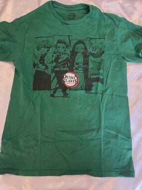 Demon Slayer Kimetsu No Yaiba Green Graphic T-Shirt Tanjiro Nezuko Anime Small